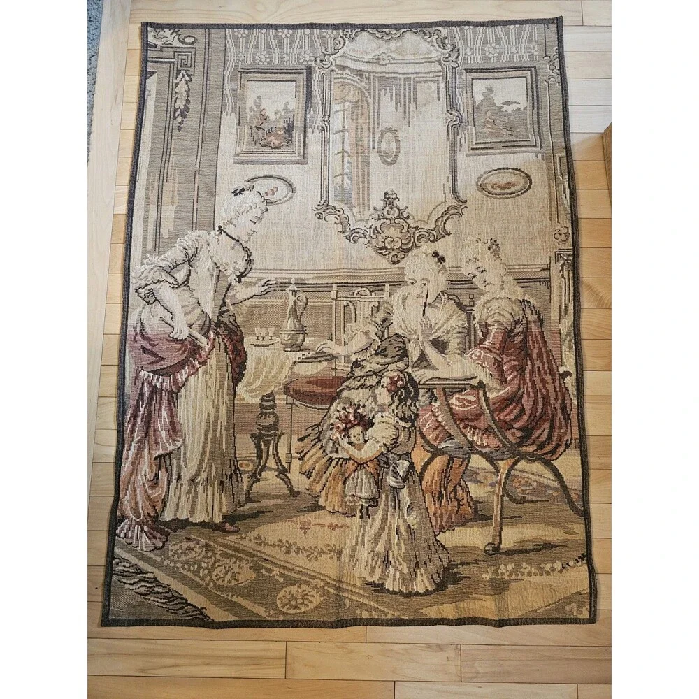 Vintage Made in Belgium Tapestry Wall Hanging Woven  36.5 x 98 inches